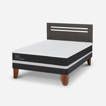 Cama Europea 2 Plazas Ortopedic Base Normal + Respaldo M&uacute;nich Gris