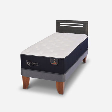 Cama Europea 1,5 Plazas Premium + Respaldo Múnich Gris
