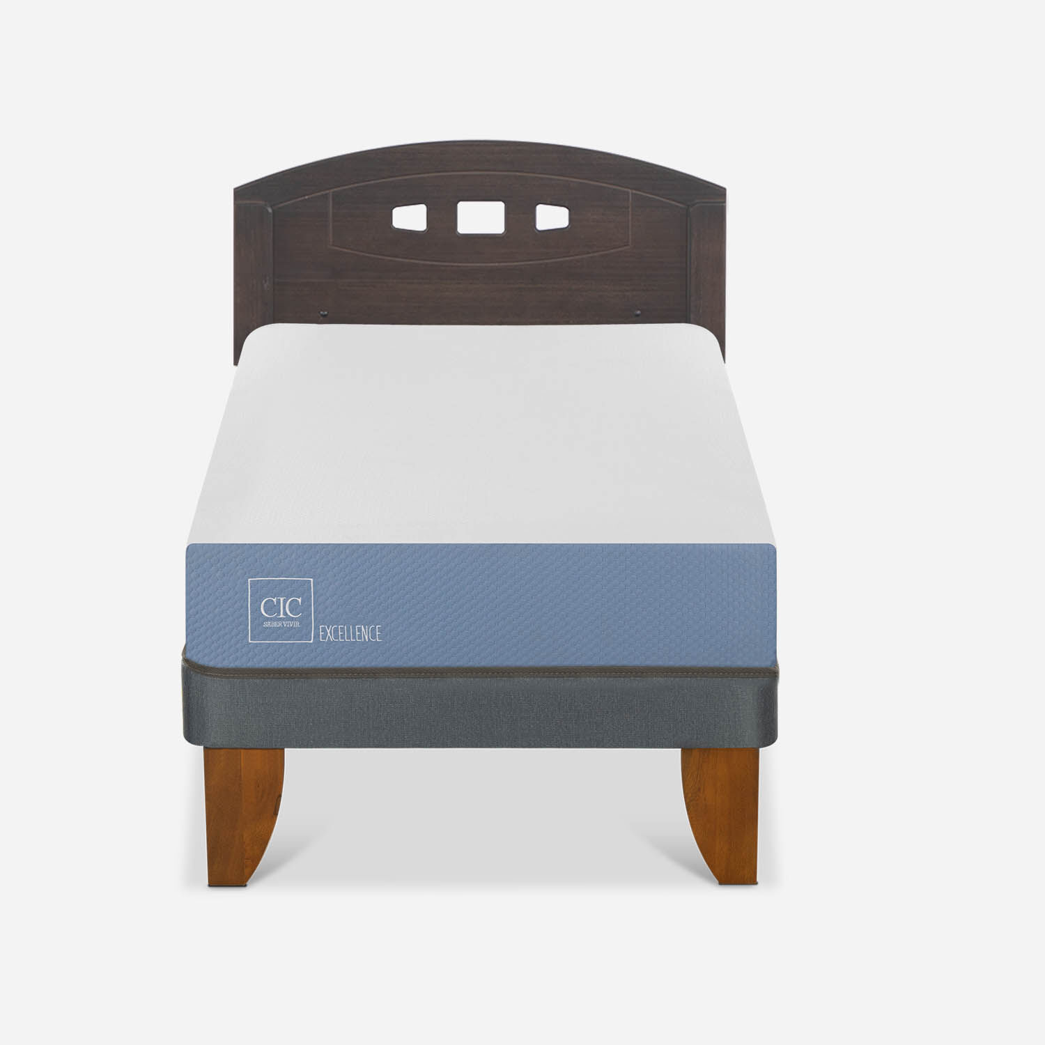 Cama Europea 1 Plaza Excellence + Respaldo Gales Gris