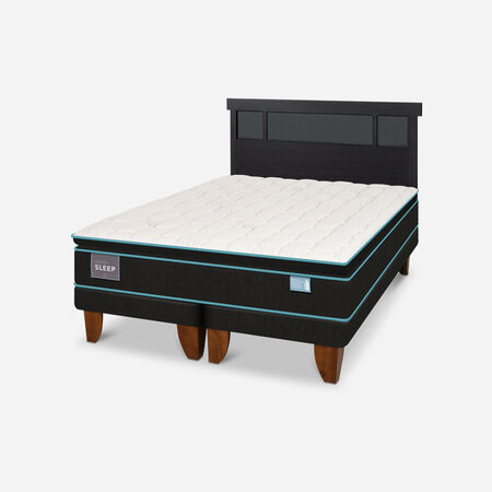 Cama Europea King Green Sleep + Respaldo Dubl&iacute;n Negro