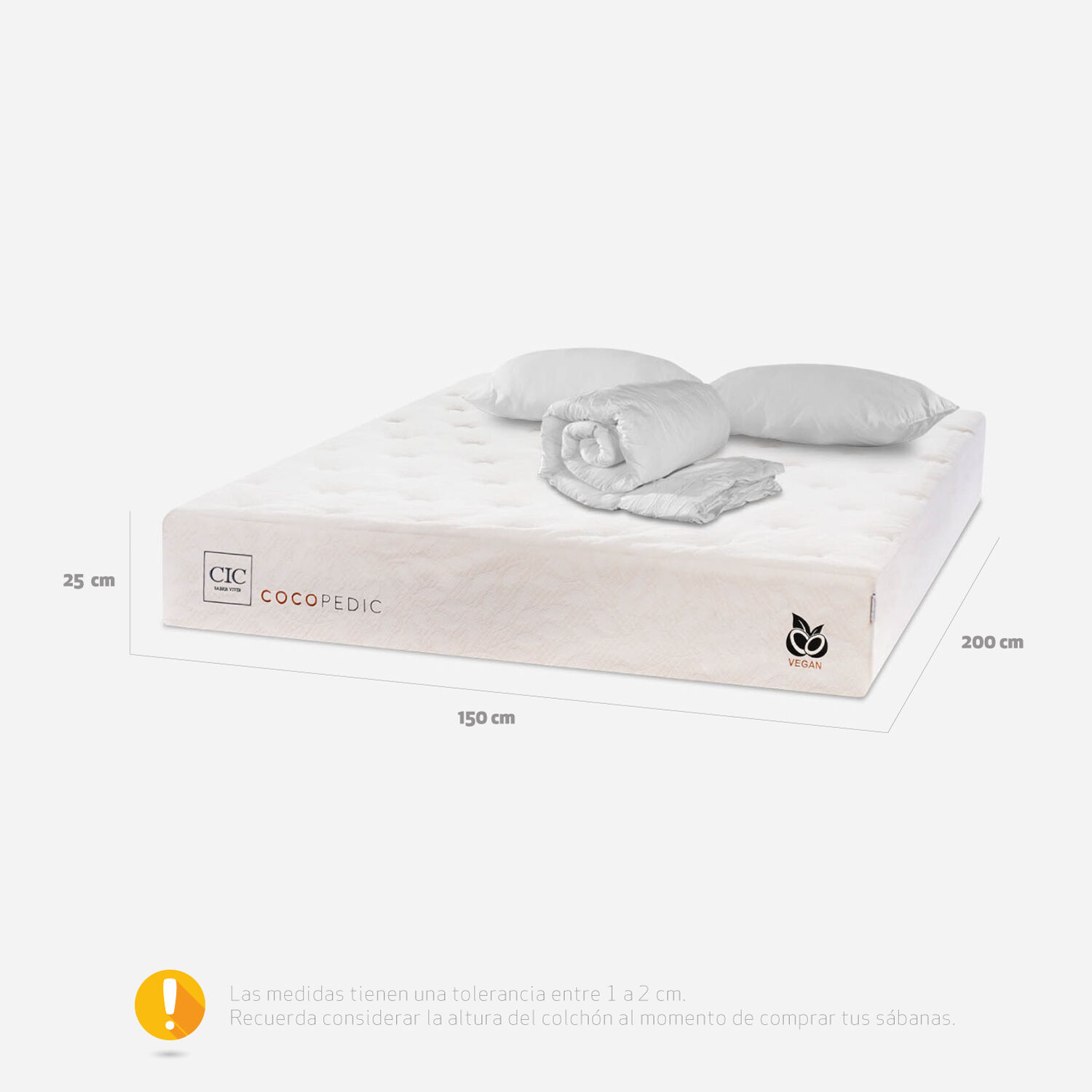 Colchón 2 Plazas Cocopedic 150x200 + Almohadas Viscoelásticas + Plumón