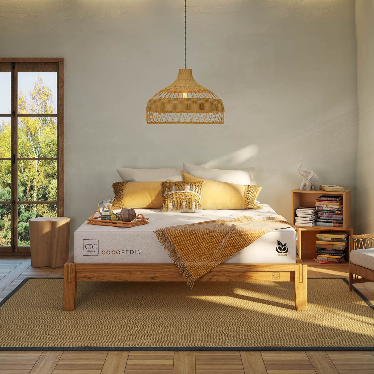 Cama Europea 2 Plazas Cocopedic + Almohadas + Plumón