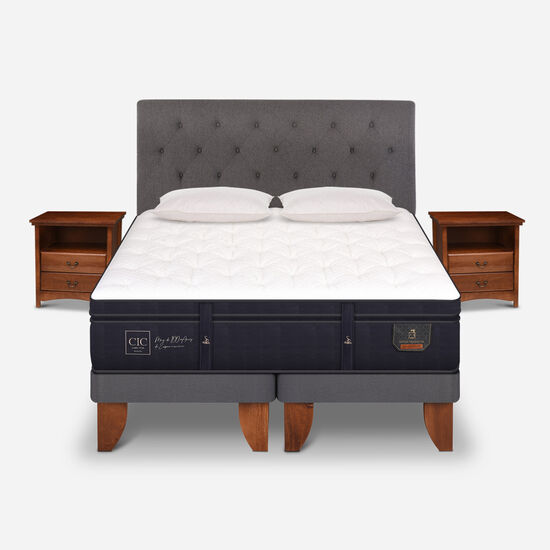 Cama Europea 2 Plazas Base Dividida Super Premium + Set Kaveri + Almohadas de Pluma