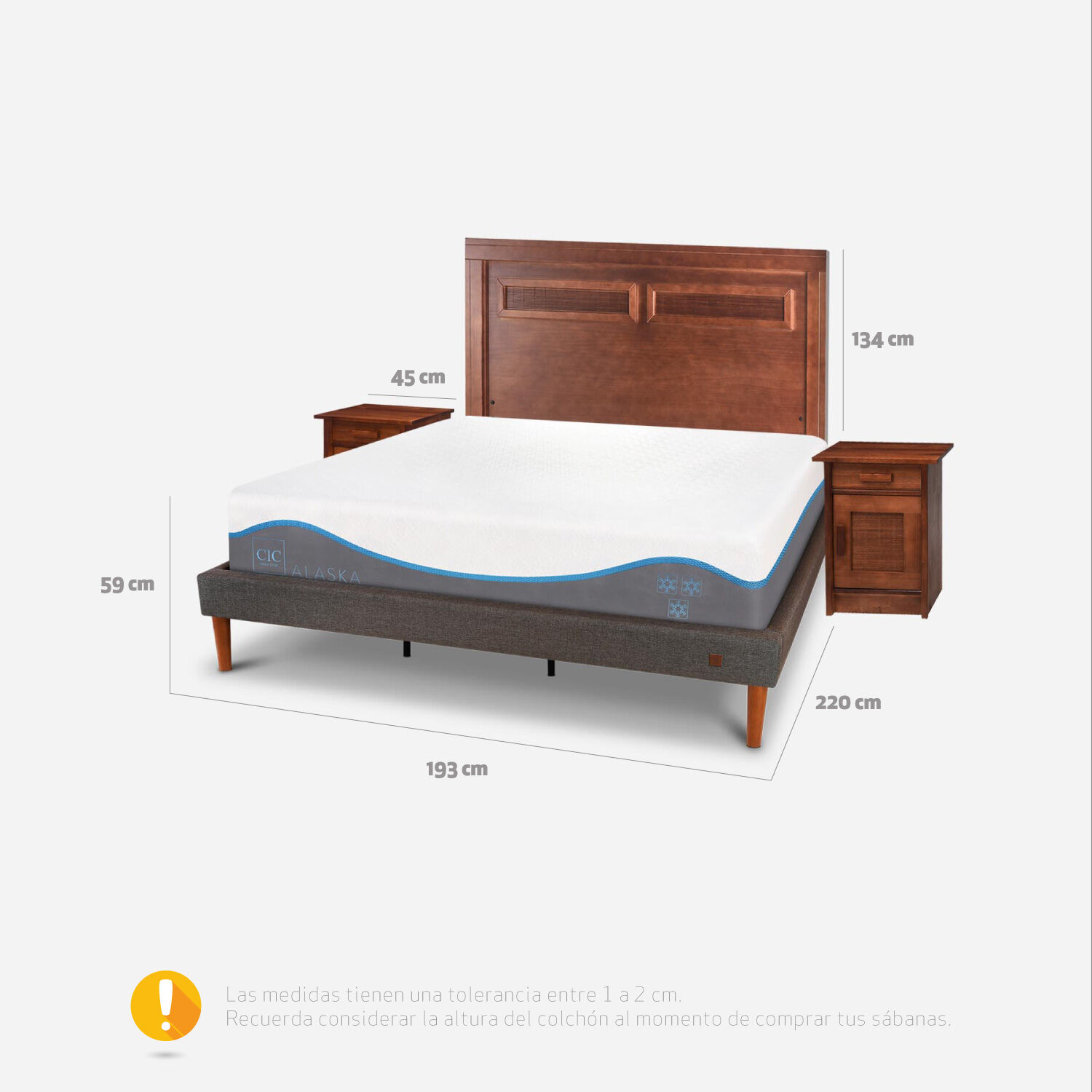 Cama Europea Curve King Alaska + Set Mil&aacute;n Caramel