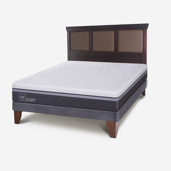 Cama Europea 2 Plazas Base Normal Ortopedic Advance + Respaldo Torino Choc