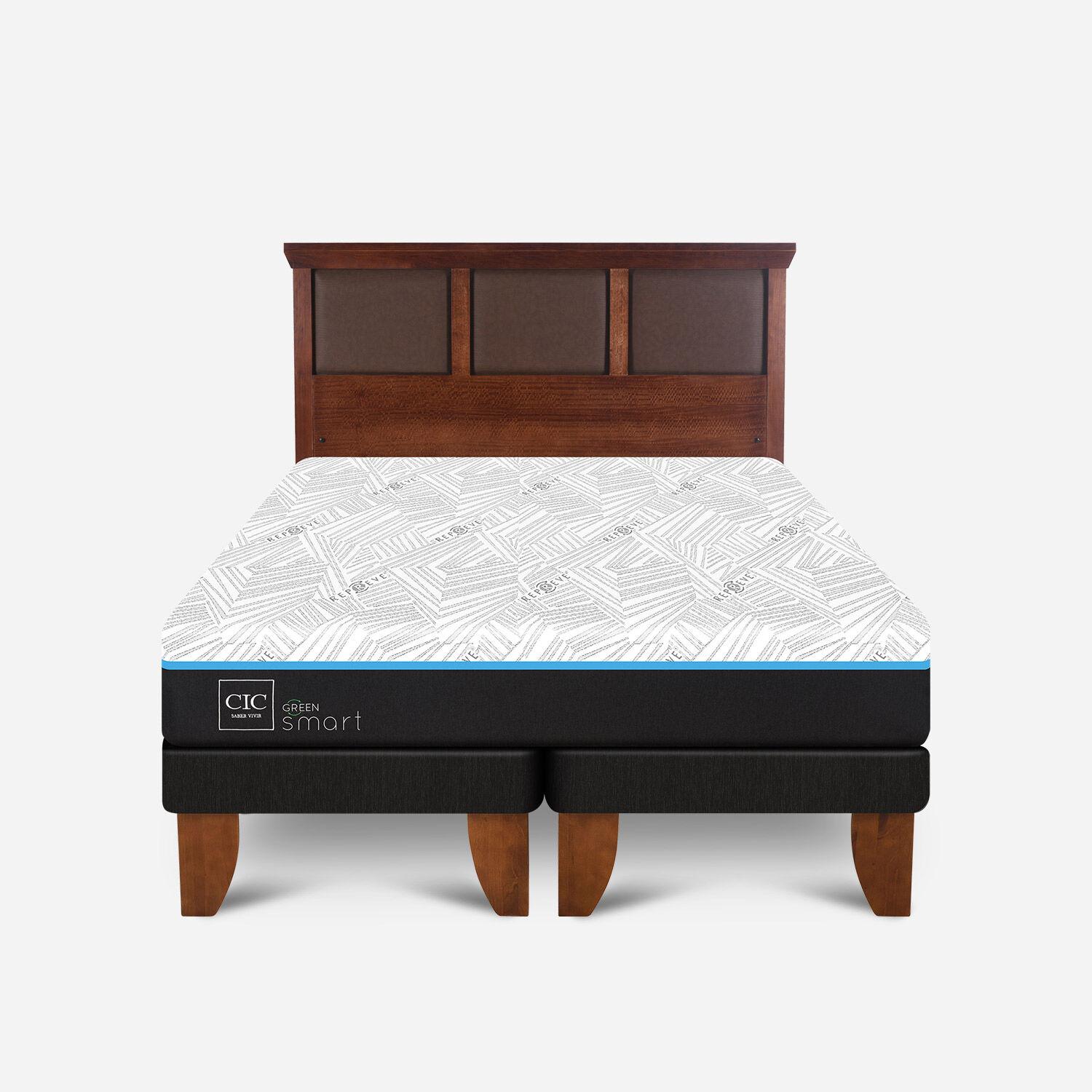 Cama Europea King Infinity Green Base Dividida + Respaldo Torino Caramel