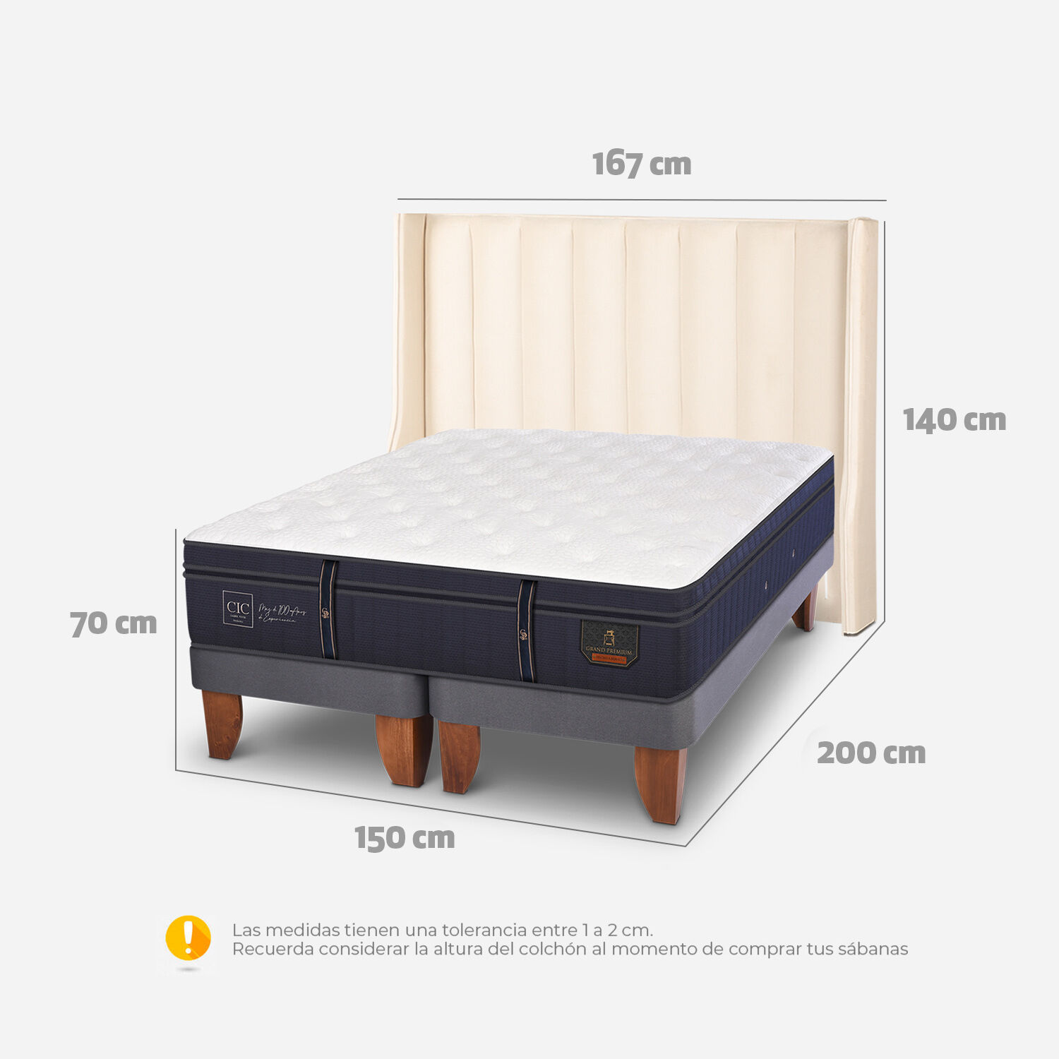 Cama Europea 2 Plazas Grand Premium Base Dividida + Respaldo Panaro