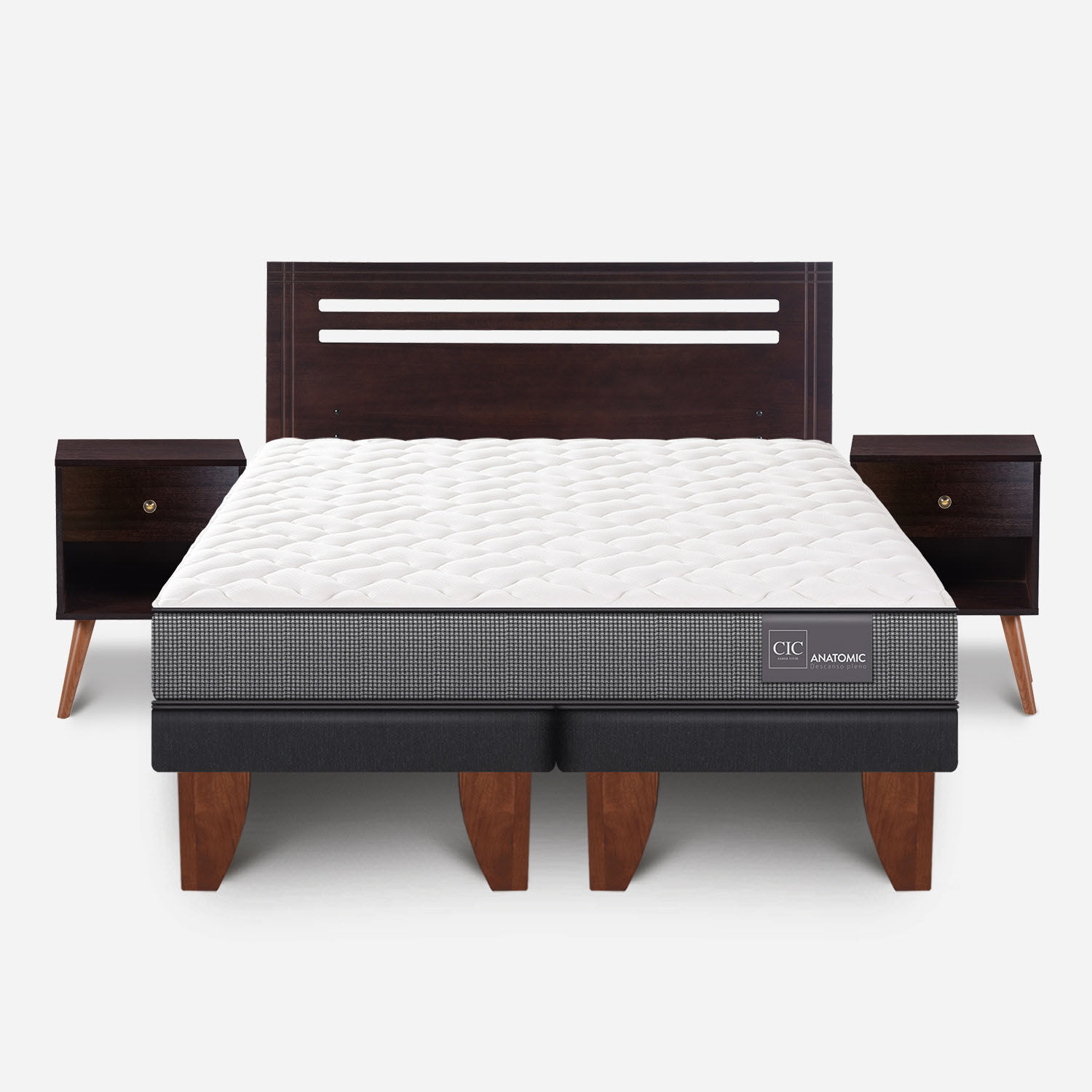 Cama Europea 2 Plazas Anatomic Base Dividida + Set Múnich Chocolate
