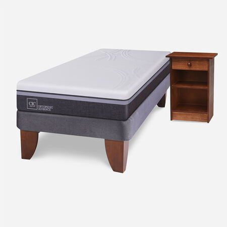 Cama Europea 1,5 Plazas Ortopedic Advance + Velador Dubl&iacute;n Caramel
