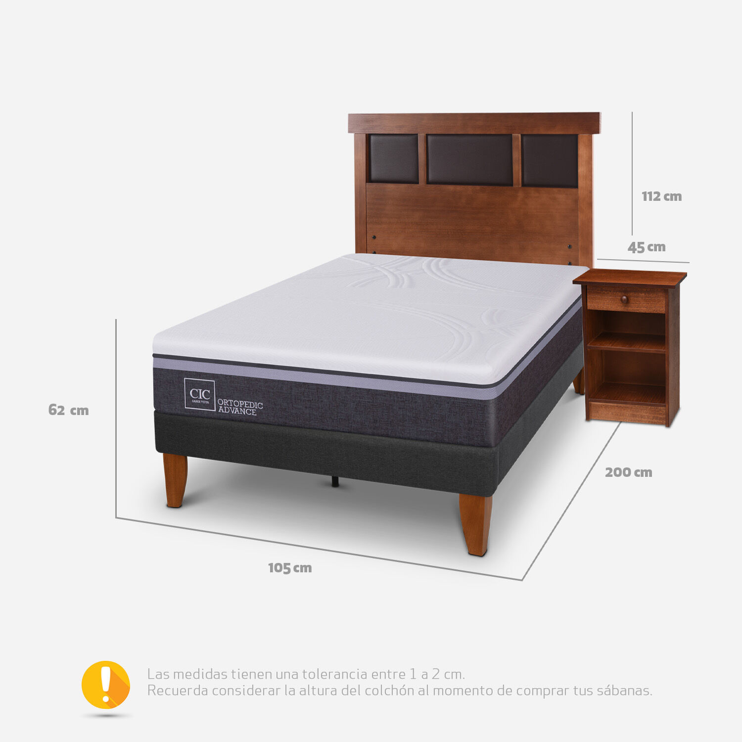 Cama Europea Curve 1,5 Plazas Ortopedic Advance + Set Dubl&iacute;n Caramel