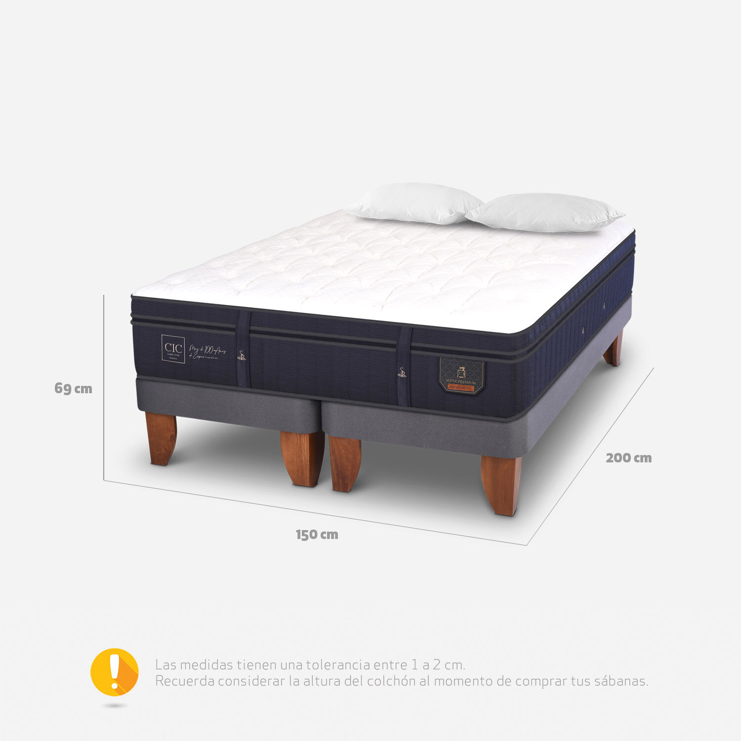 Cama Europea 2 Plazas Super Premium Base Dividida + Almohadas