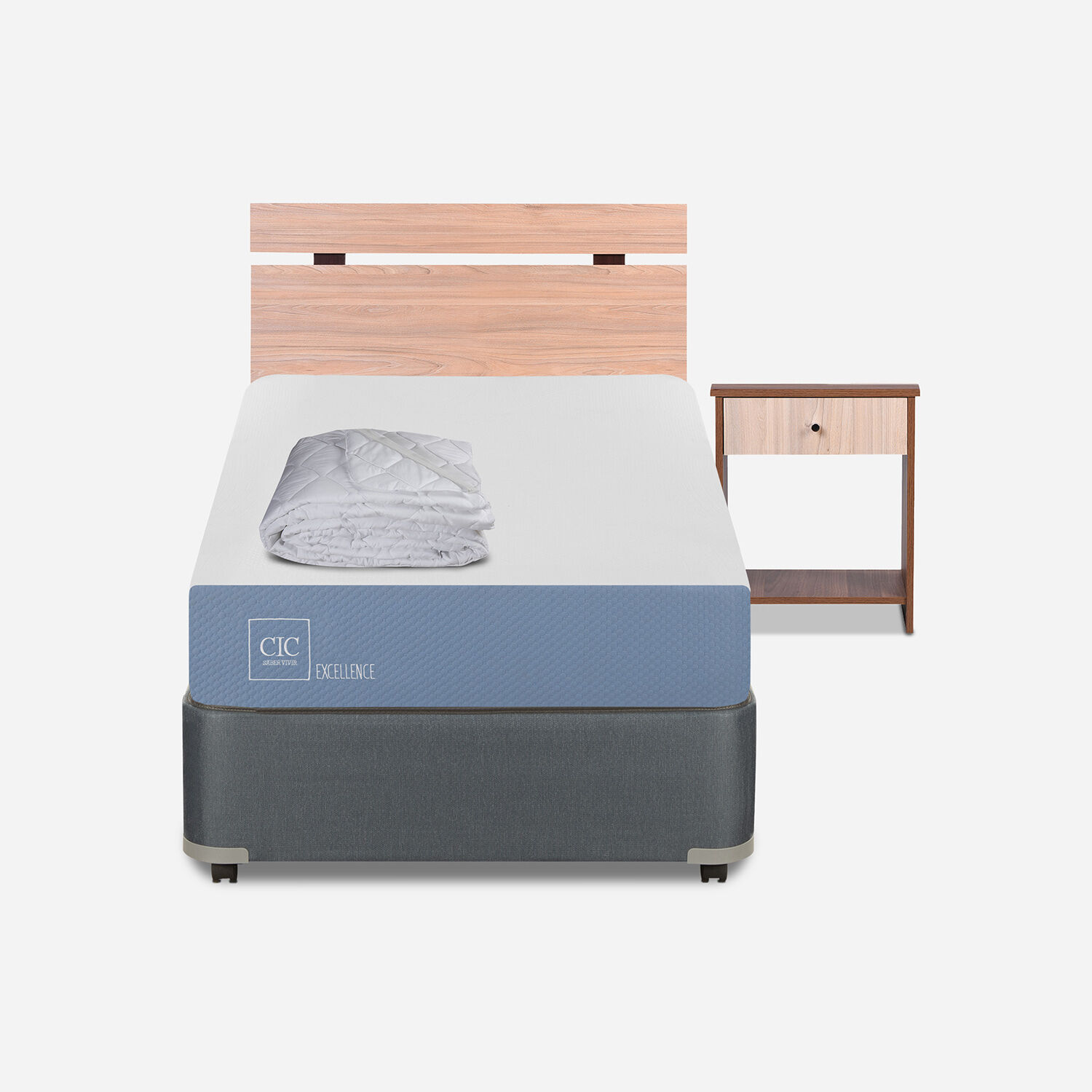 Cama Americana 1 Plaza Excellence + Set Olmo + Almohada + Plumón