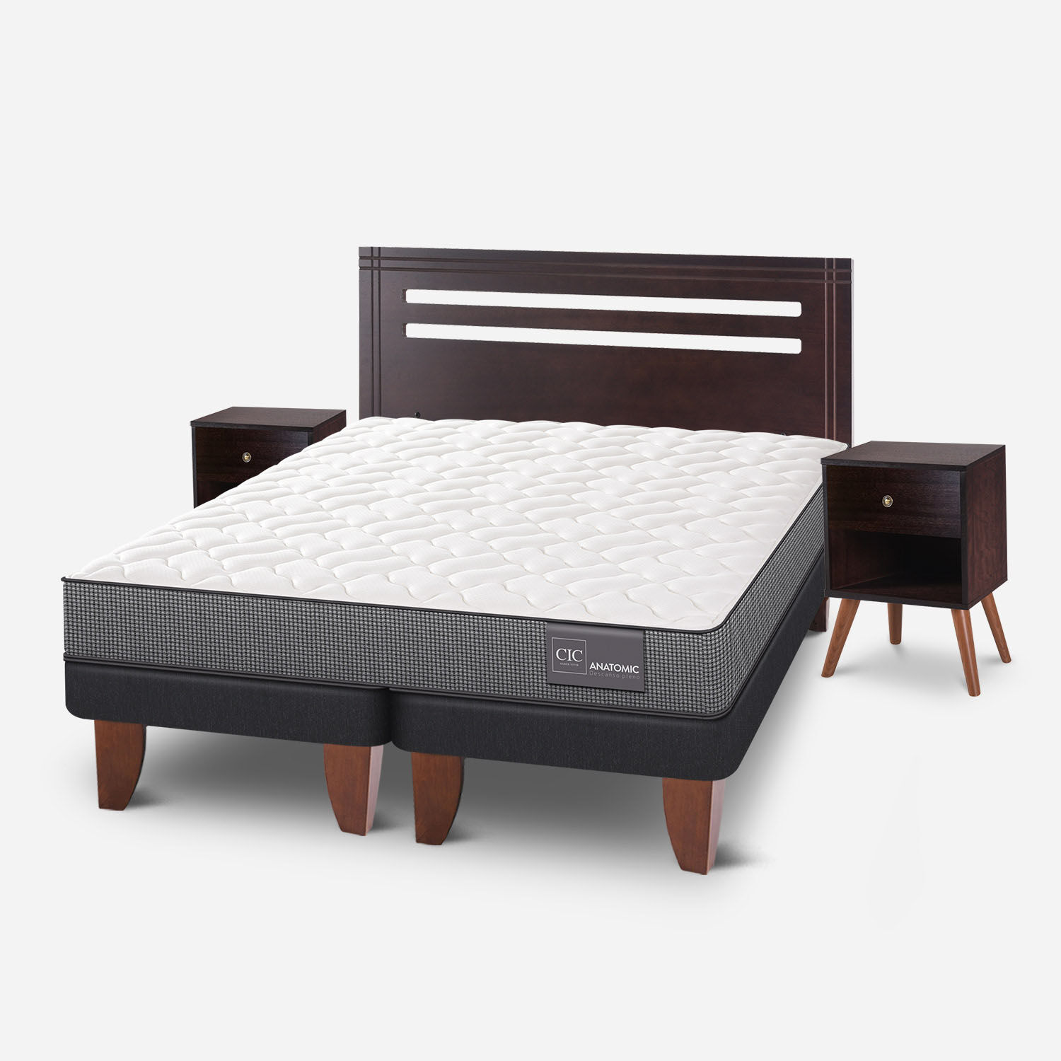 Cama Europea 2 Plazas Anatomic Base Dividida + Set Múnich Chocolate