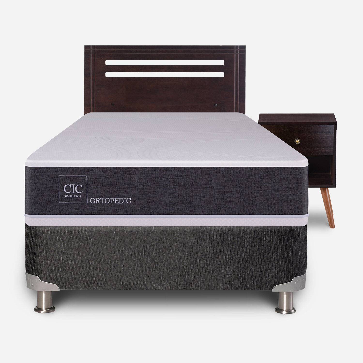 Box Spring 1 Plaza Ortopedic 5 Zonas + Set M&uacute;nich Chocolate