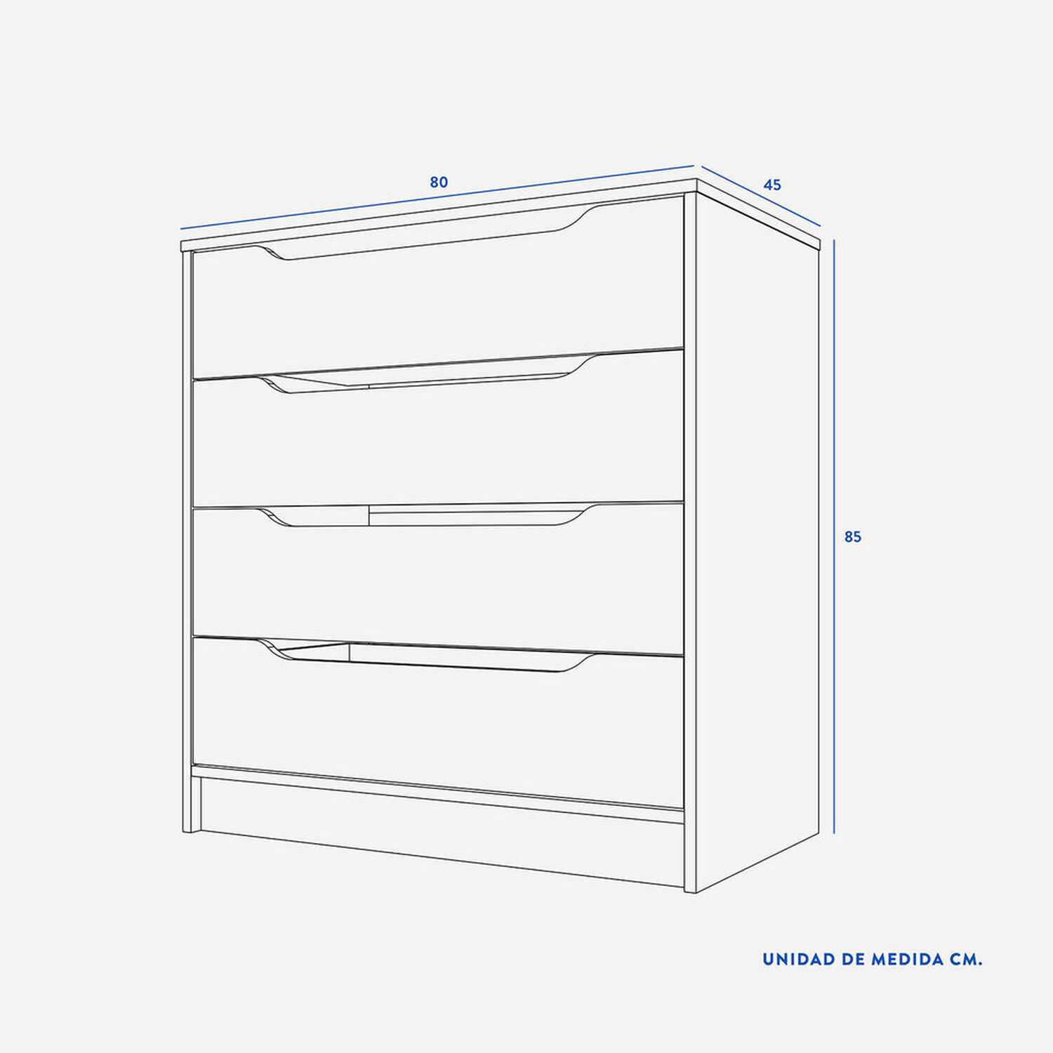 Cómoda Cajonera 4 Cajones Olmo Blanco