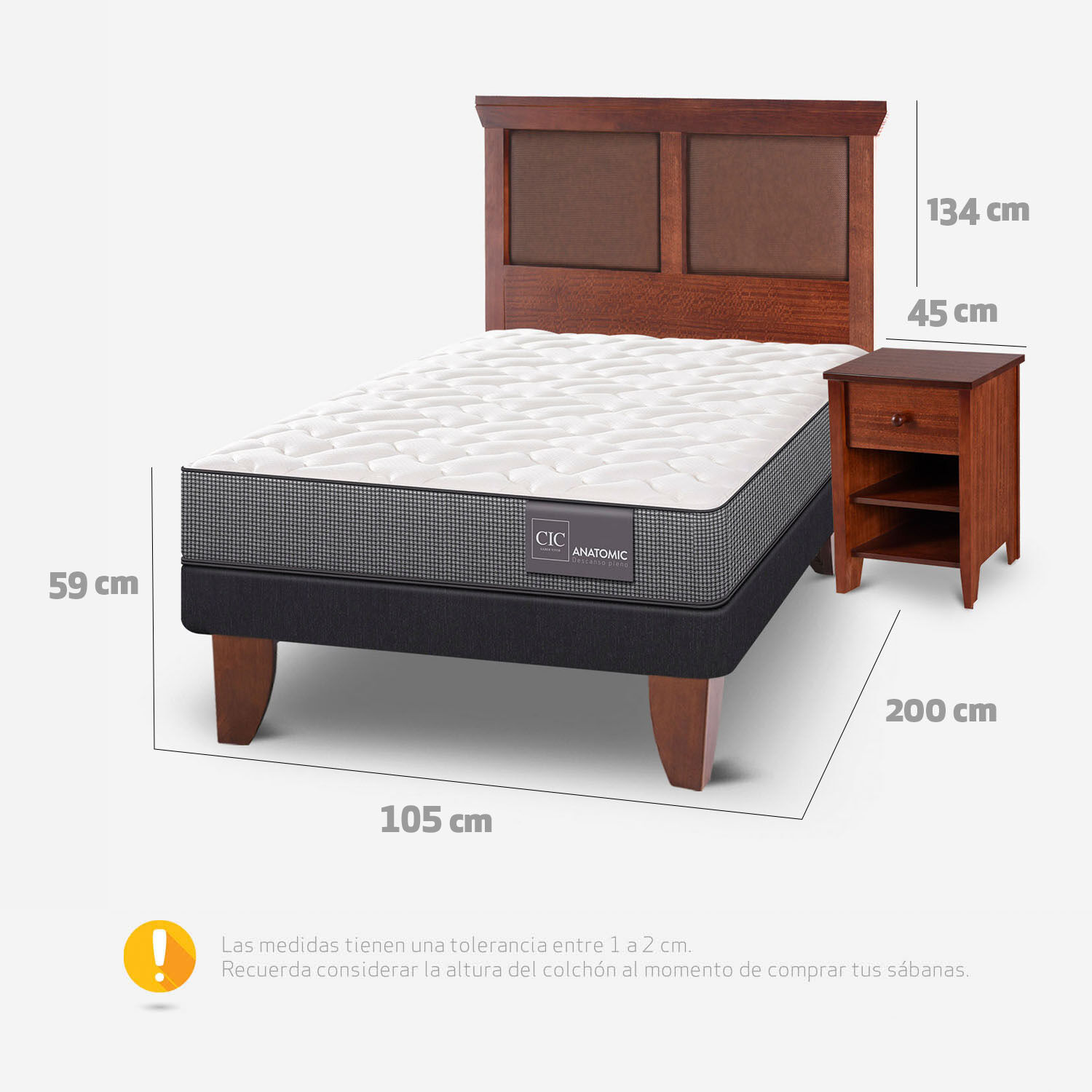Cama Europea 1,5 Plazas Anatomic + Set Torino Caramel