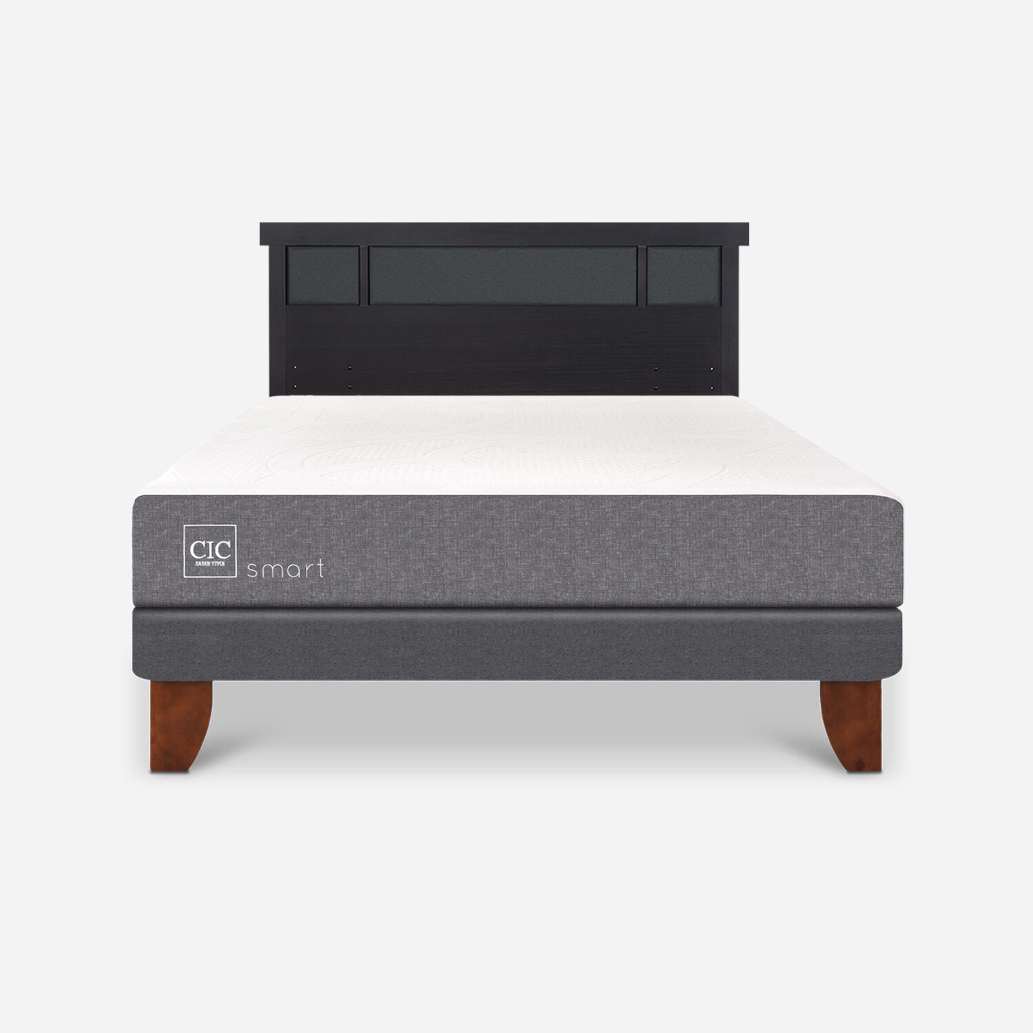 Cama Europea 2 Plazas Smart Base Normal + Respaldo Dubl&iacute;n Negro