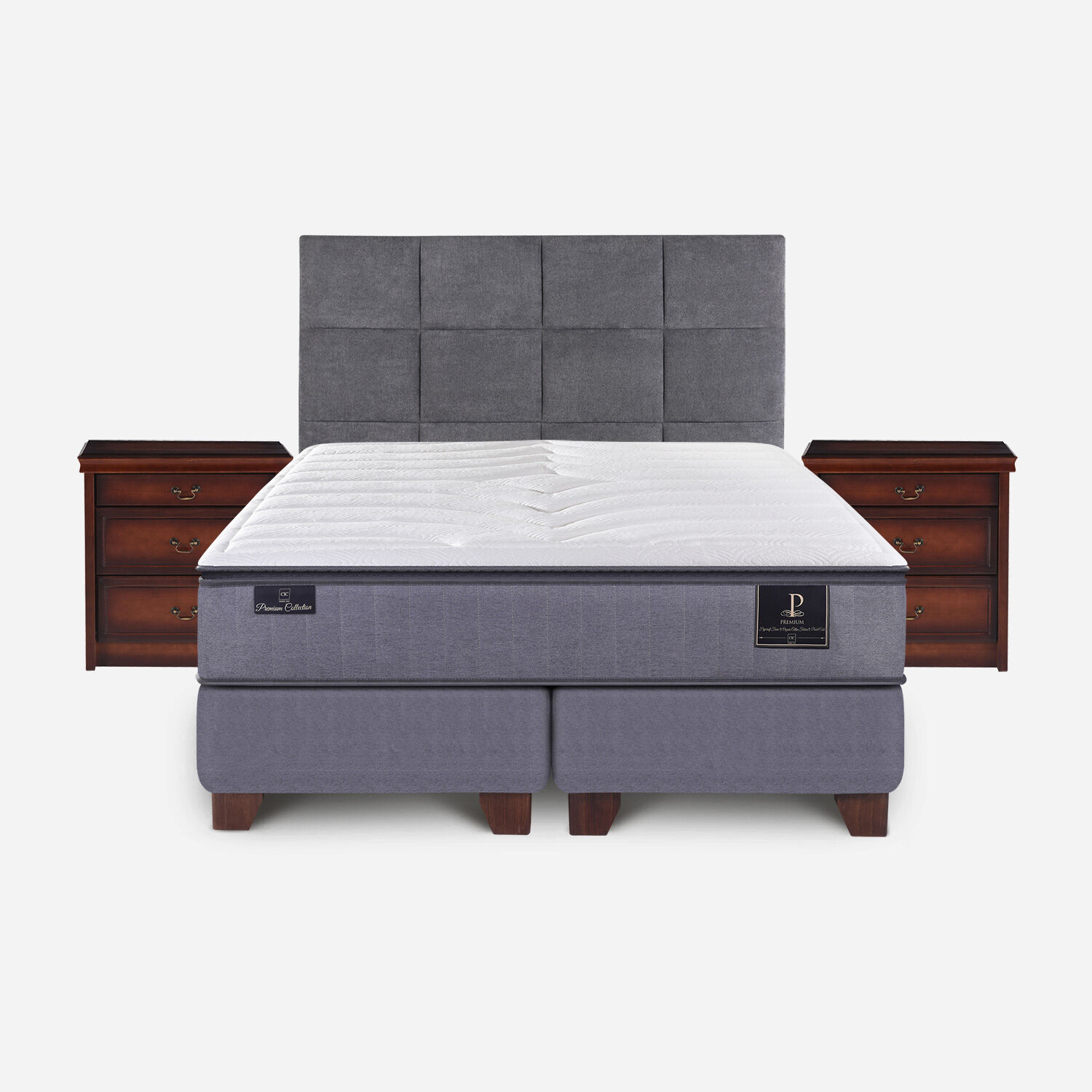 Box Spring 2 Plazas Premium Base Dividida + Set T&aacute;mesis
