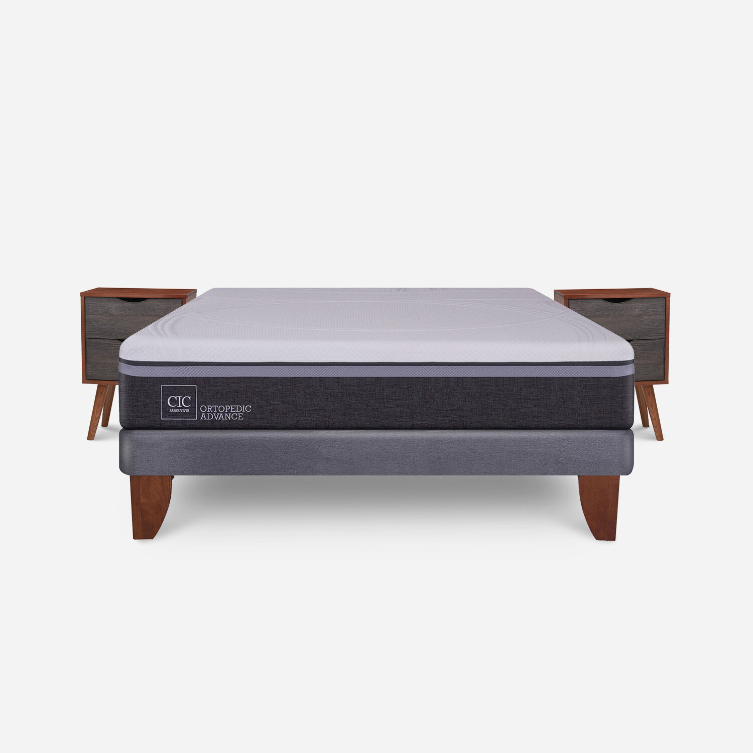 Cama Europea 2 Plazas Base Normal Ortopedic Advance + Veladores Níger