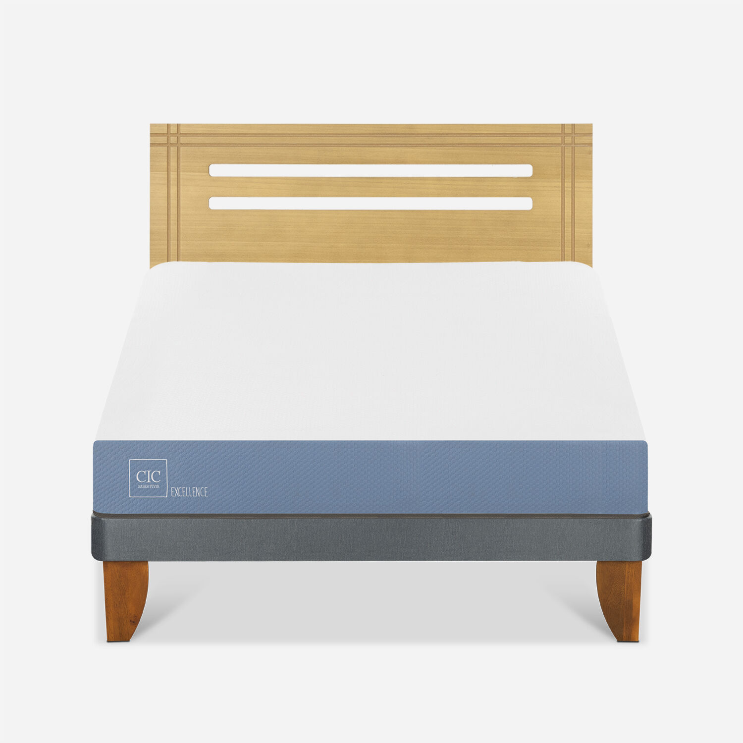 Cama Europea 2 Plazas Excellence Base Normal + Respaldo M&uacute;nich Mostaza