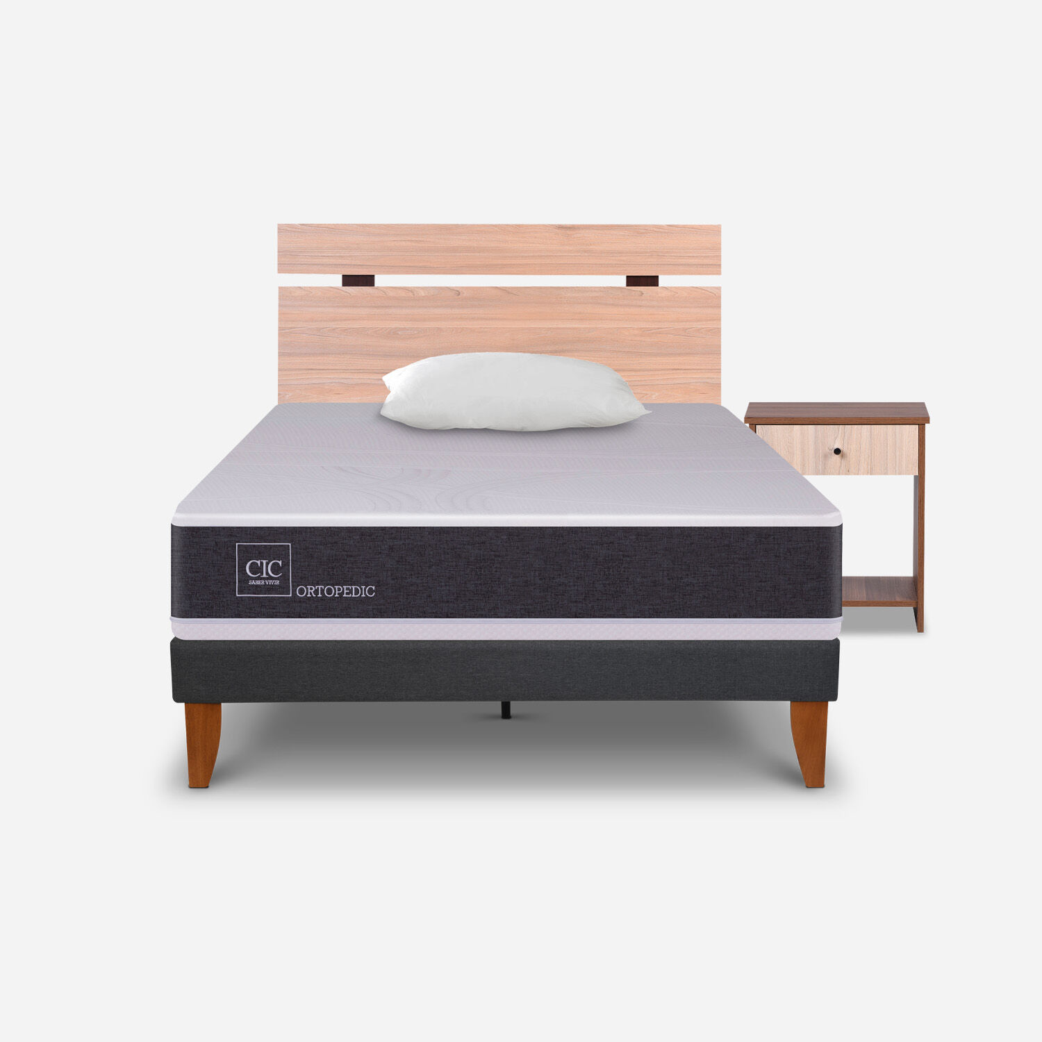 Cama Europea Curve 1,5 Plazas Ortopedic + Set Olmo + Almohada