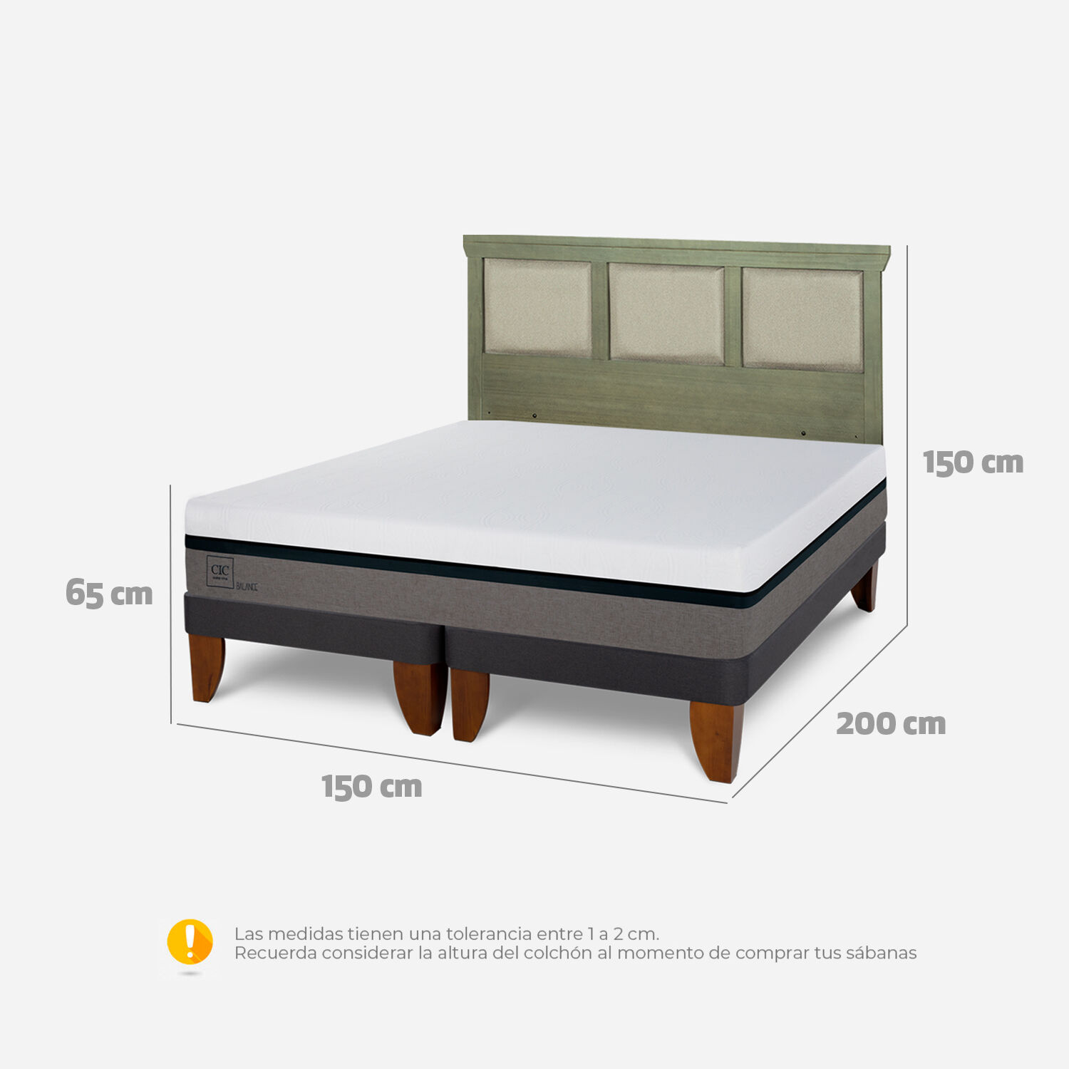 Cama Europea 2 Plazas Balance Base Dividida + Respaldo Torino Olivo