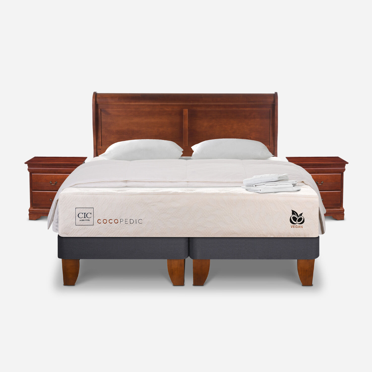 Cama Europea King Cocopedic + Set Miró Caramel + Almohadas + Plumón + Sábanas