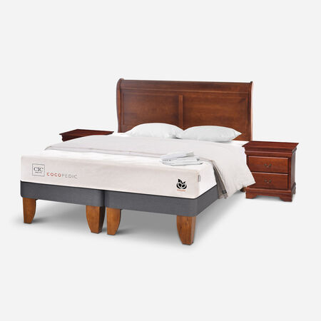 Cama Europea 2 Plazas Cocopedic + Set Miró Caramel + Almohadas + Plumón + Sábanas