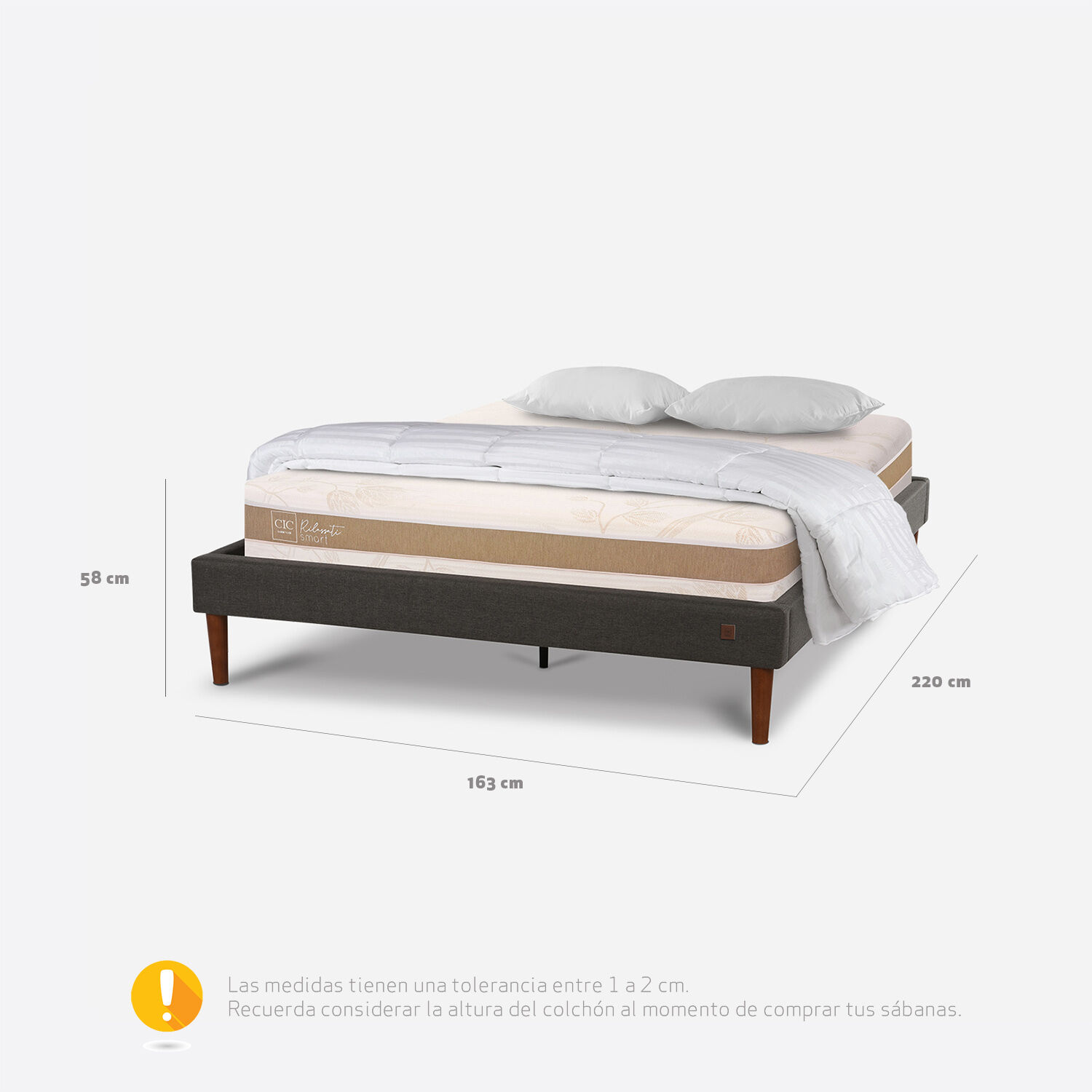 Cama Europea Curve 2 Plazas Rilassati Infinity + Almohadas + Plum&oacute;n