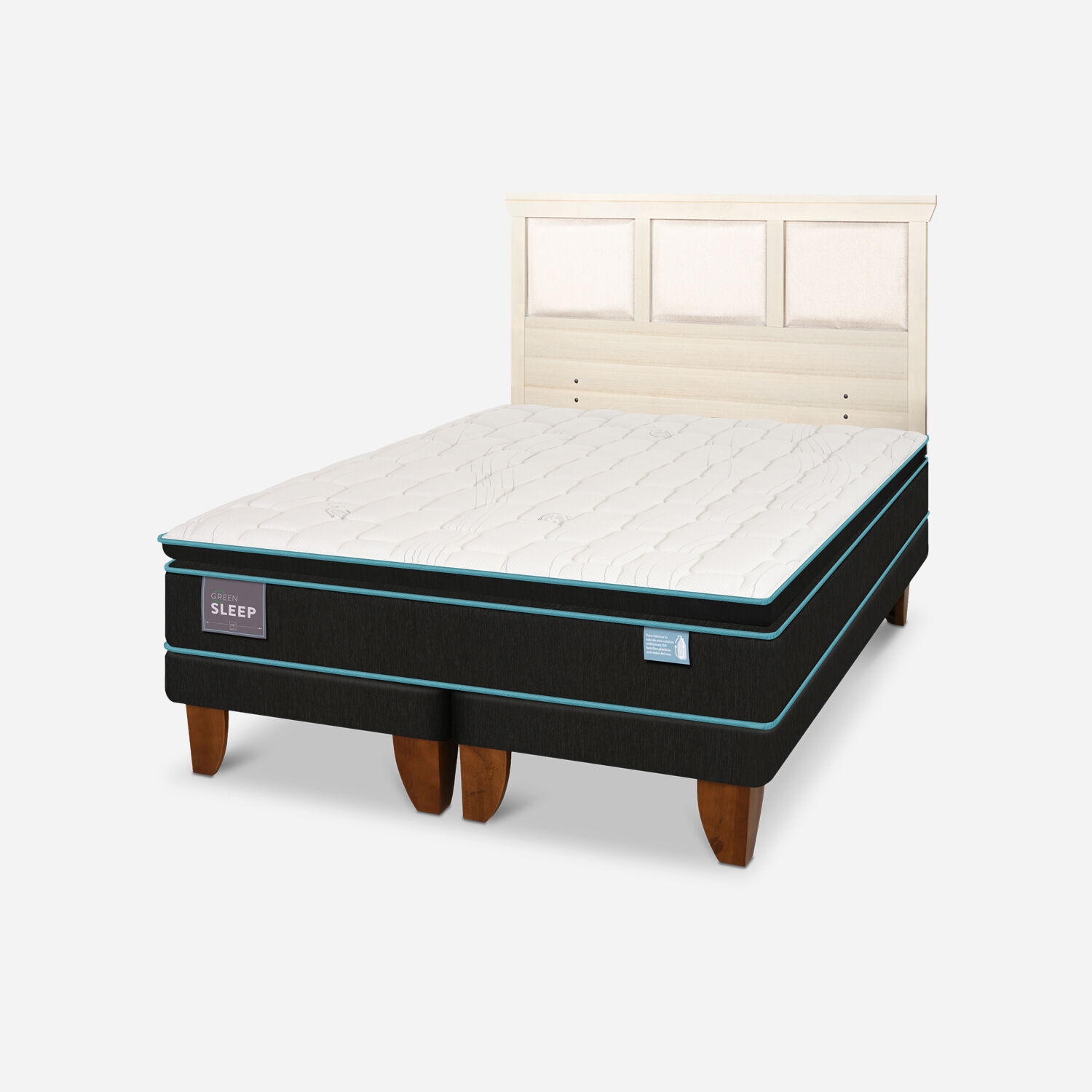 Cama Europea 2 Plazas Green Sleep Base Dividida + Respaldo Torino Alpino