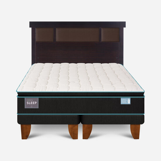 Cama Europea 2 Plazas Green Sleep Base Dividida + Respaldo Dublín Choc