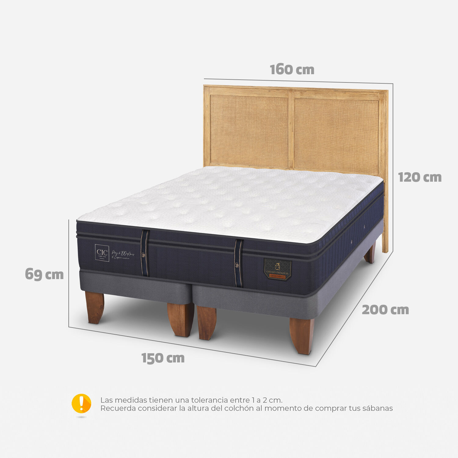 Cama Europea 2 Plazas Grand Premium Base Dividida + Respaldo Sava