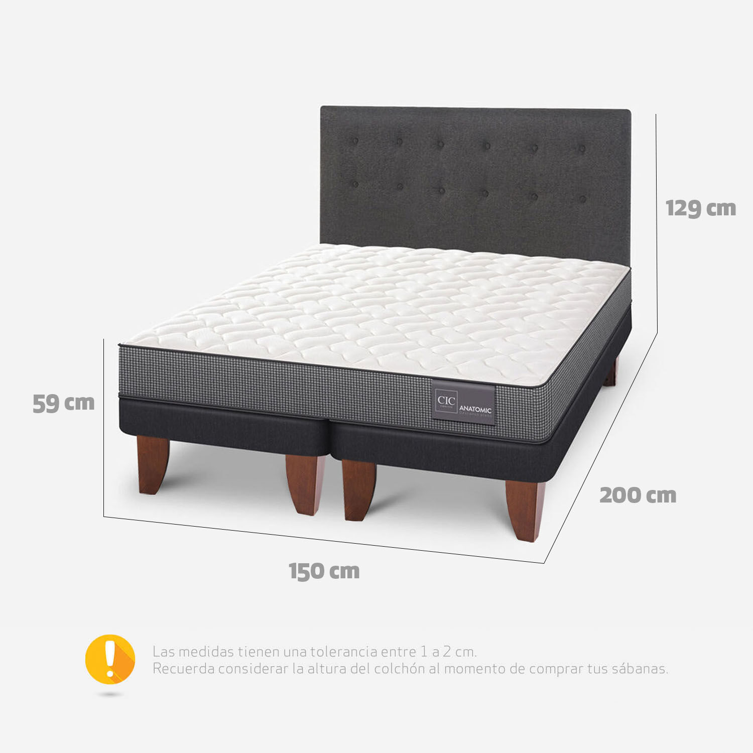 Cama Europea 2 Plazas Anatomic + Respaldo Éufrates