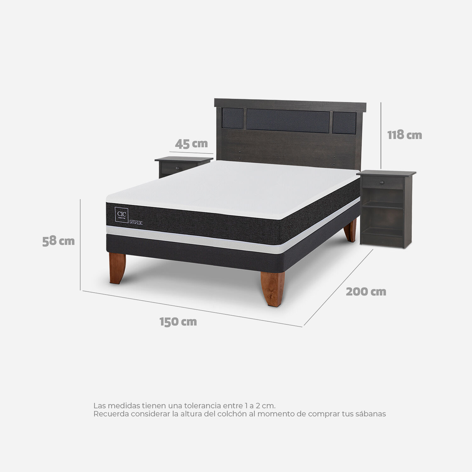 Cama Europea 2 Plazas Ortopedic Base Normal + Set Dubl&iacute;n Gris