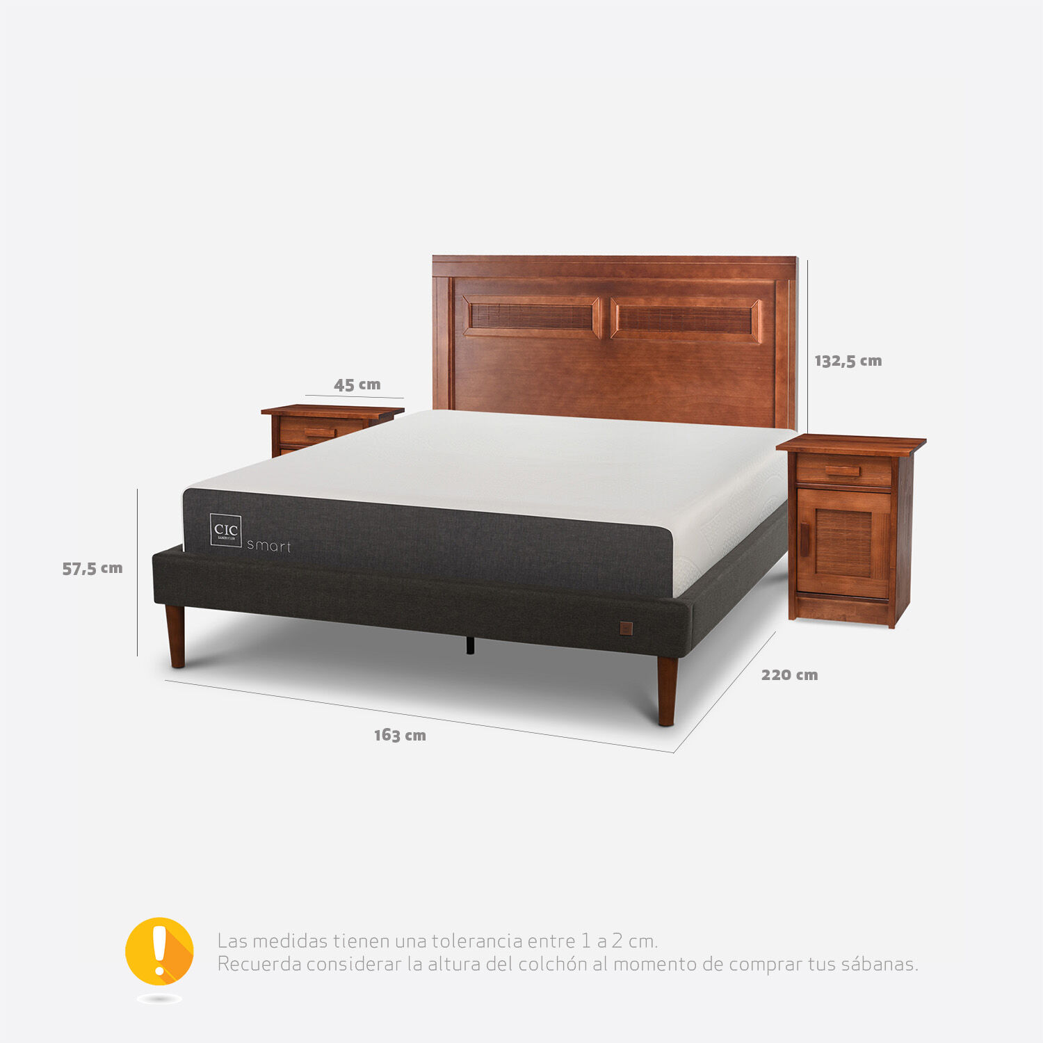 Cama Europea Curve 2 Plazas Smart + Set Mil&aacute;n Caramel