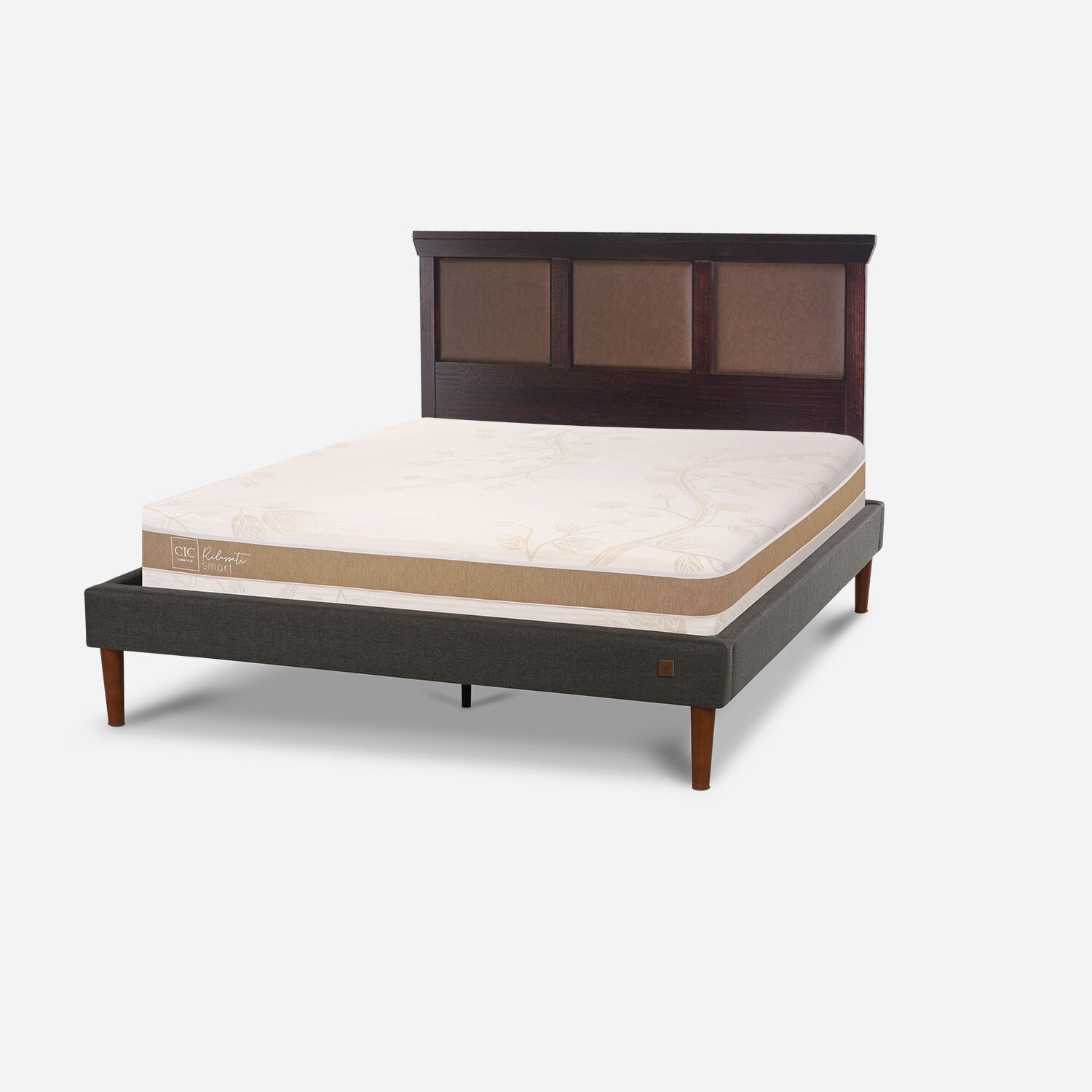 Cama Europea Curve 2 Plazas Rilassati Infinity + Respaldo Torino Chocolate