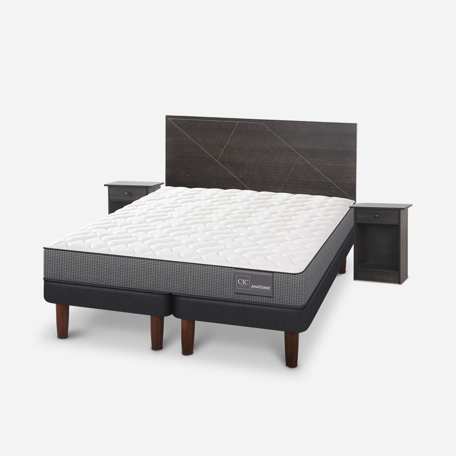 Cama Europea 2 Plazas Anatomic Base Dividida + Set Villarrica Gris