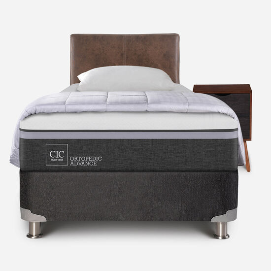 Box Spring 1.5 Plazas Ortopedic Advance 5 Zonas + Almohada + Plumón + Set Baker