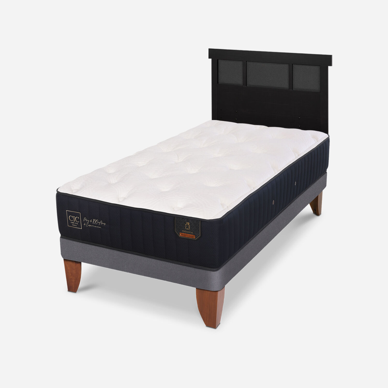 Cama Europea 1,5 Plazas Premium + Respaldo Dubl&iacute;n Negro