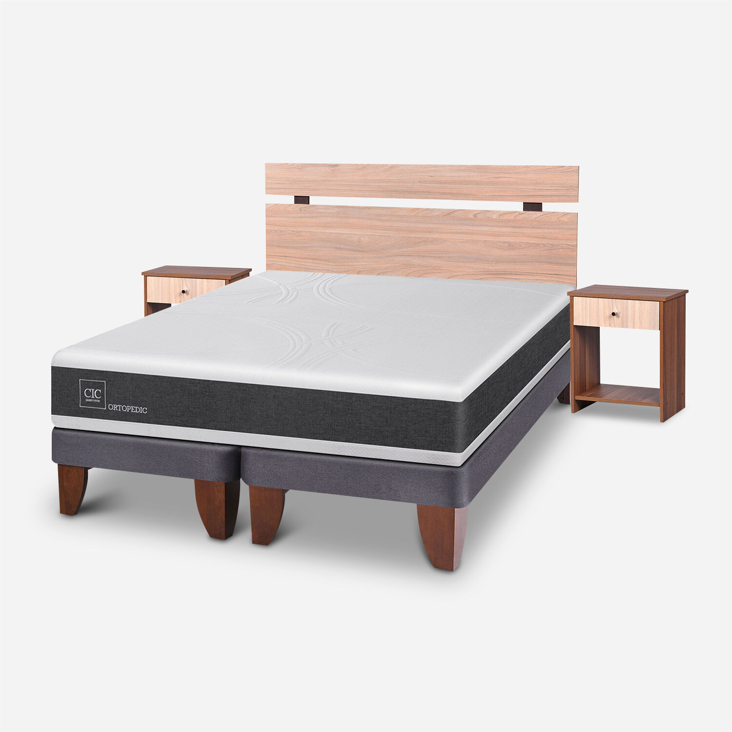 Cama Europea 2 Plazas Ortopedic Base Dividida + Set Olmo