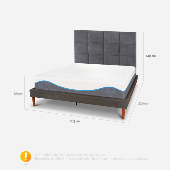 Cama Europea Curve 2 Plazas Alaska + Respaldo Támesis