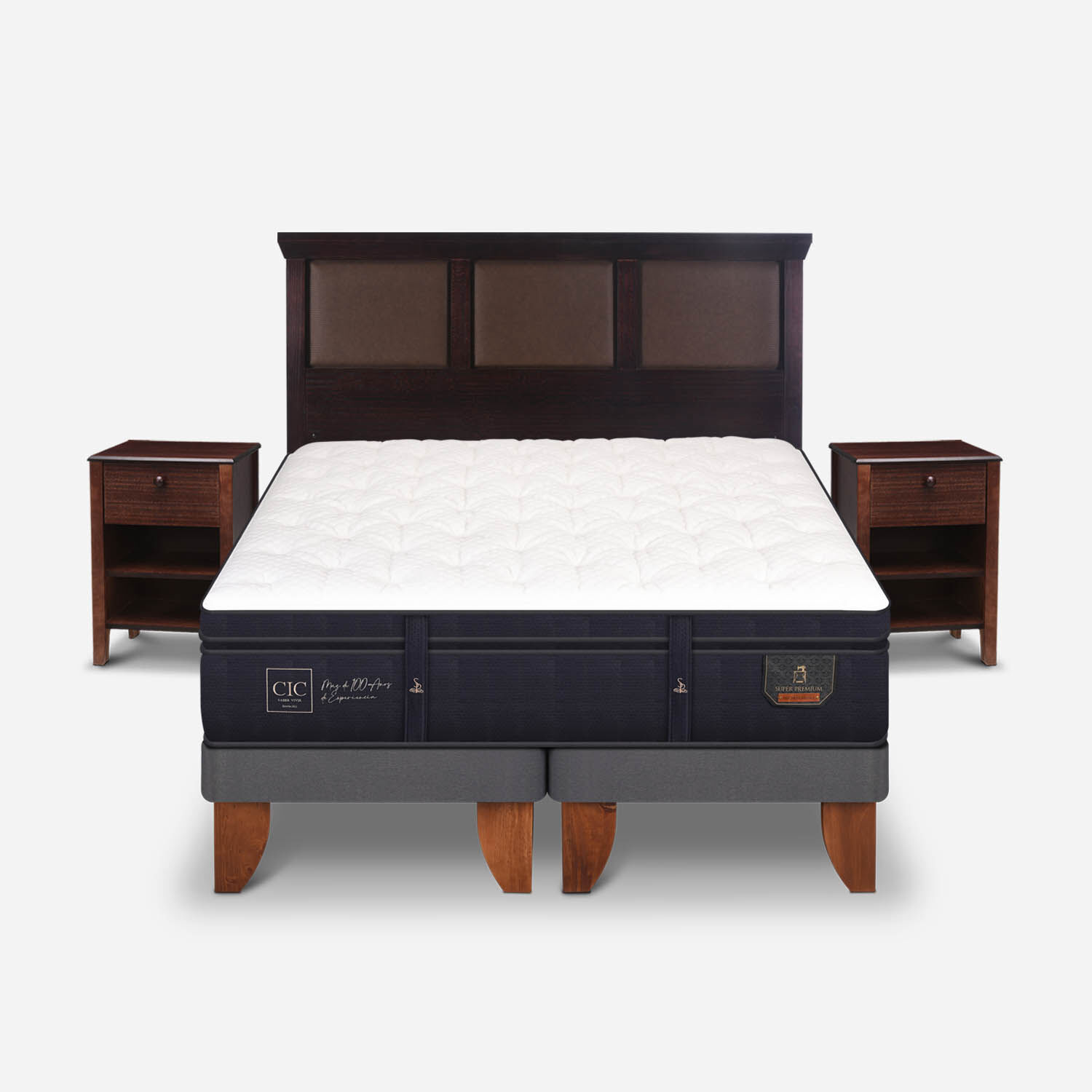 Cama Europea 2 Plazas Super Premium Base Dividida + Set Torino Chocolate