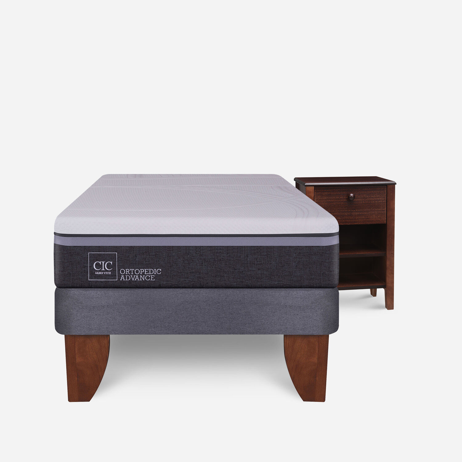 Cama Europea 1,5 Plazas Ortopedic Advance + Velador Torino Chocolate