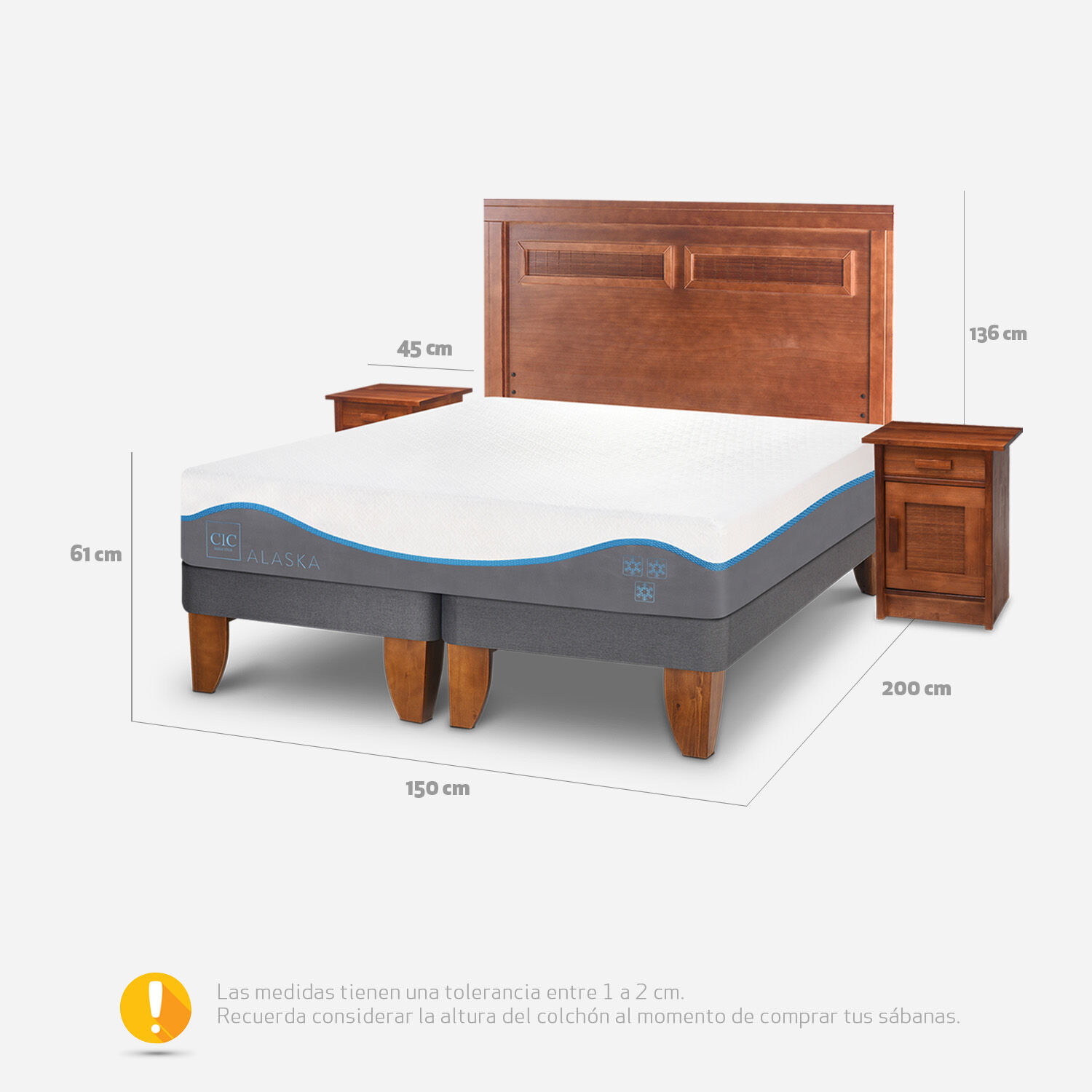 Cama Europea 2 Plazas Alaska + Set Milán Caramel