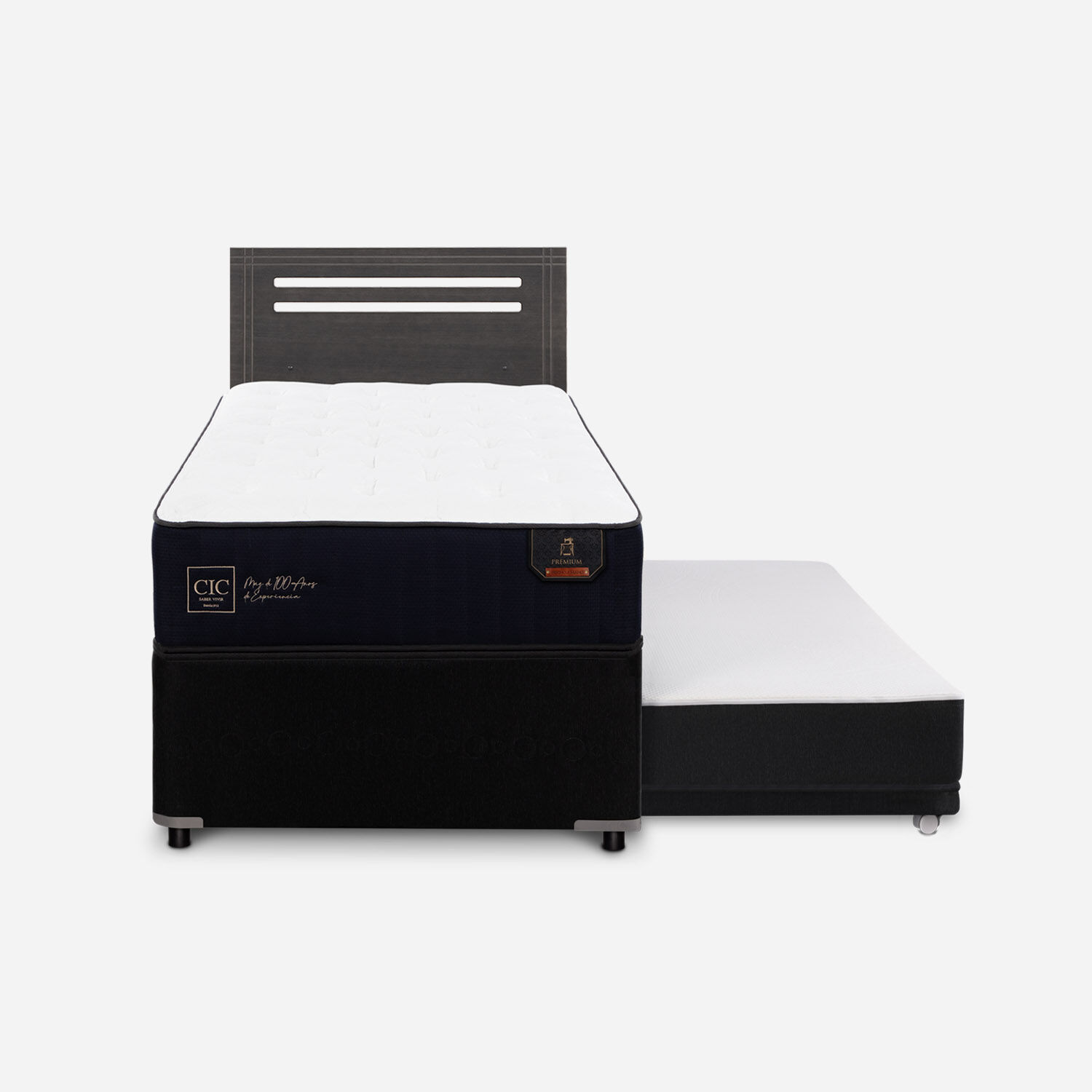 Cama Nido Div&aacute;n Premium + Respaldo M&uacute;nich Gris