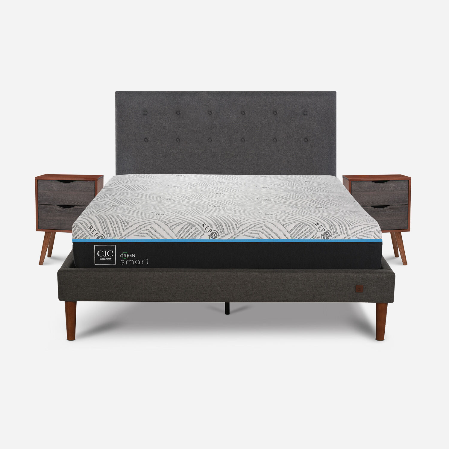Cama Europea Curve 2 Plazas Smart Green + Set Éufrates