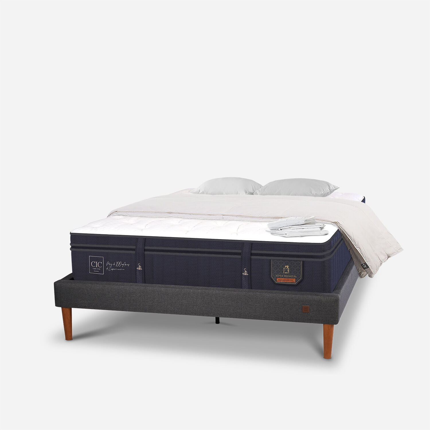 Cama Europea Curve 2 Plazas Super Premium + Plum&oacute;n + S&aacute;banas + Almohadas