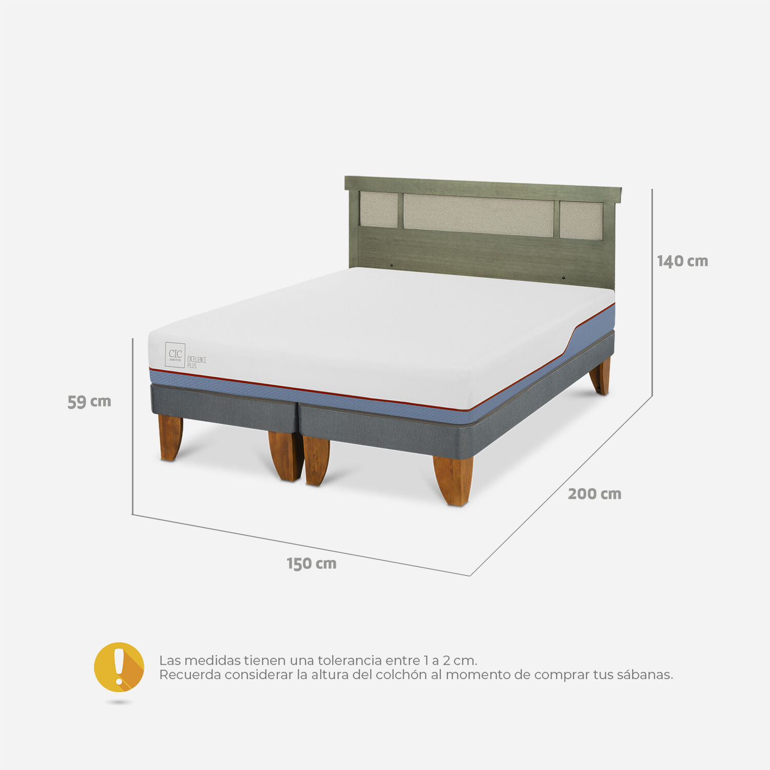 Cama Europea 2 Plazas Excellence Plus Base Dividida + Respaldo Dubl&iacute;n Olivo