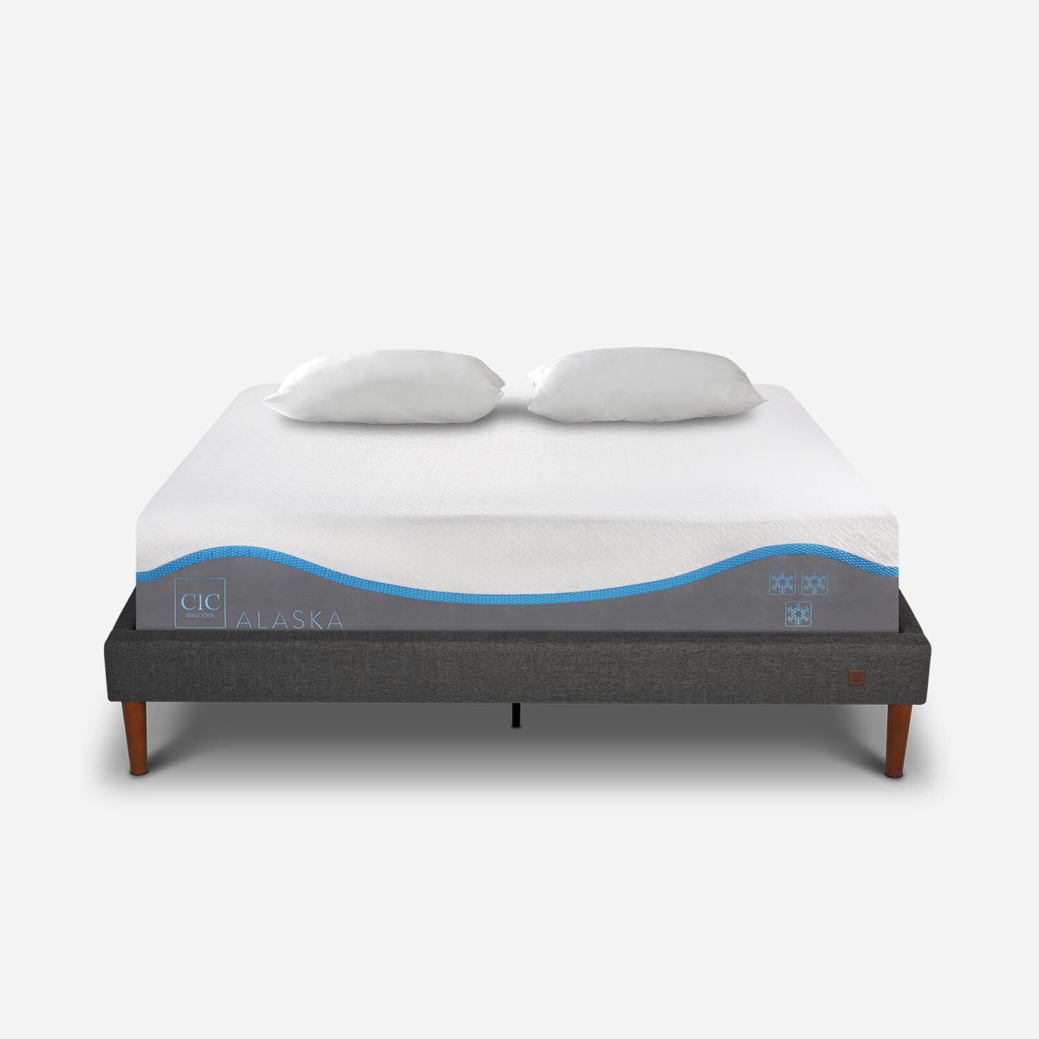 Cama Europea Curve 2 Plazas Alaska + Almohadas Viscoelásticass