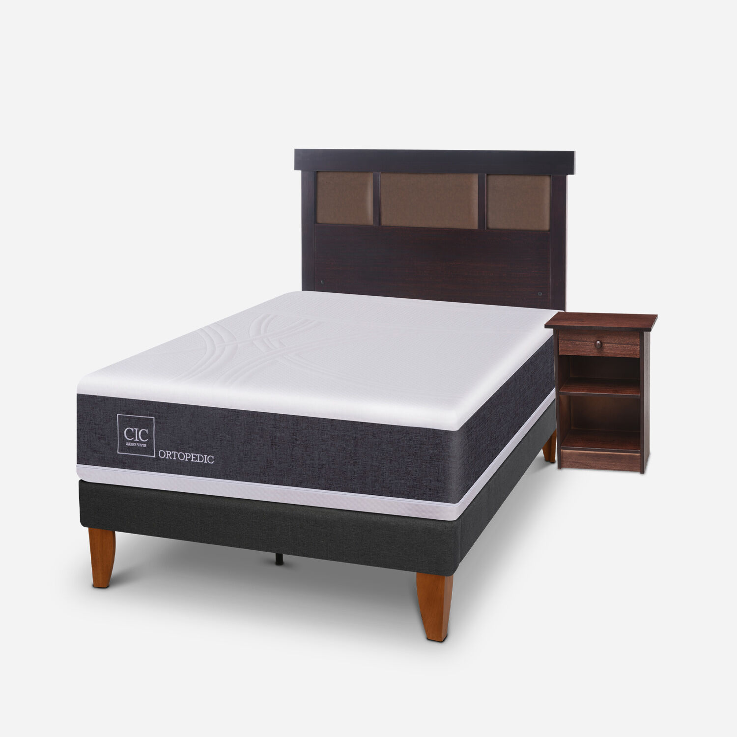 Cama Europea Curve 1.5 Plazas Ortopedic + Set New Dublín Choc